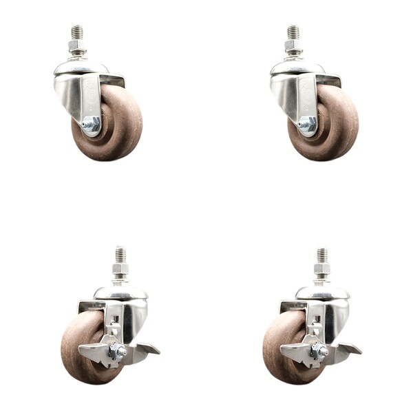 Service Caster 3.5 Inch 316SS High Temp Glass Filled Nylon 10mm Stem Caster Brake SCC, 2PK SS316TS20S3514-GFNSHT-M1015-2-TLB-2 - main